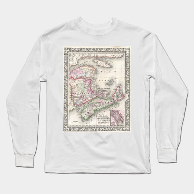 Vintage Nova Scotia and New Brunswick Map (1866) Long Sleeve T-Shirt by Bravuramedia